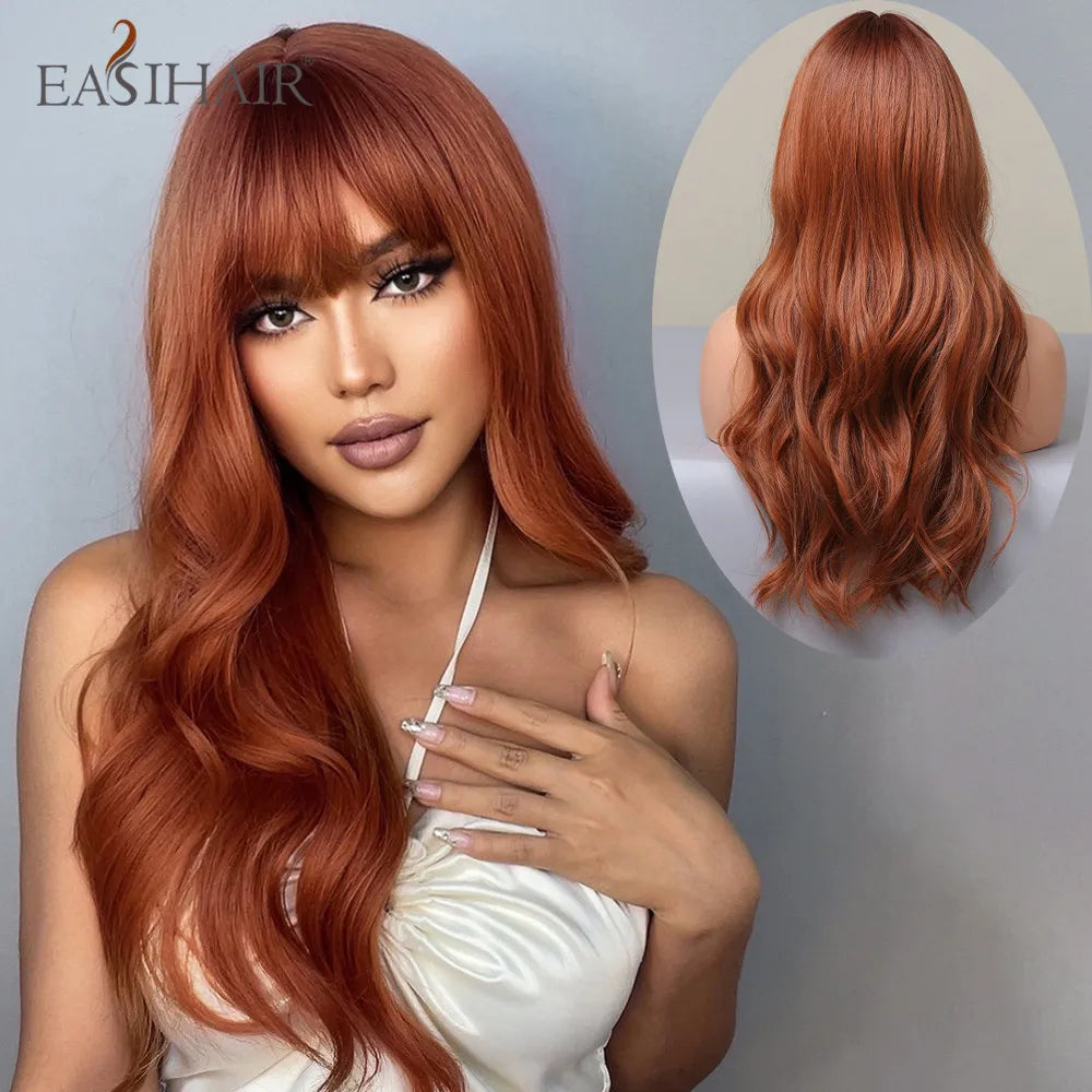 EASIHAIR Ombre Brown Light Blonde Platinum Long Wavy Middle Part Hair Wig Cosplay Natural Heat Resistant Synthetic Wig for Women