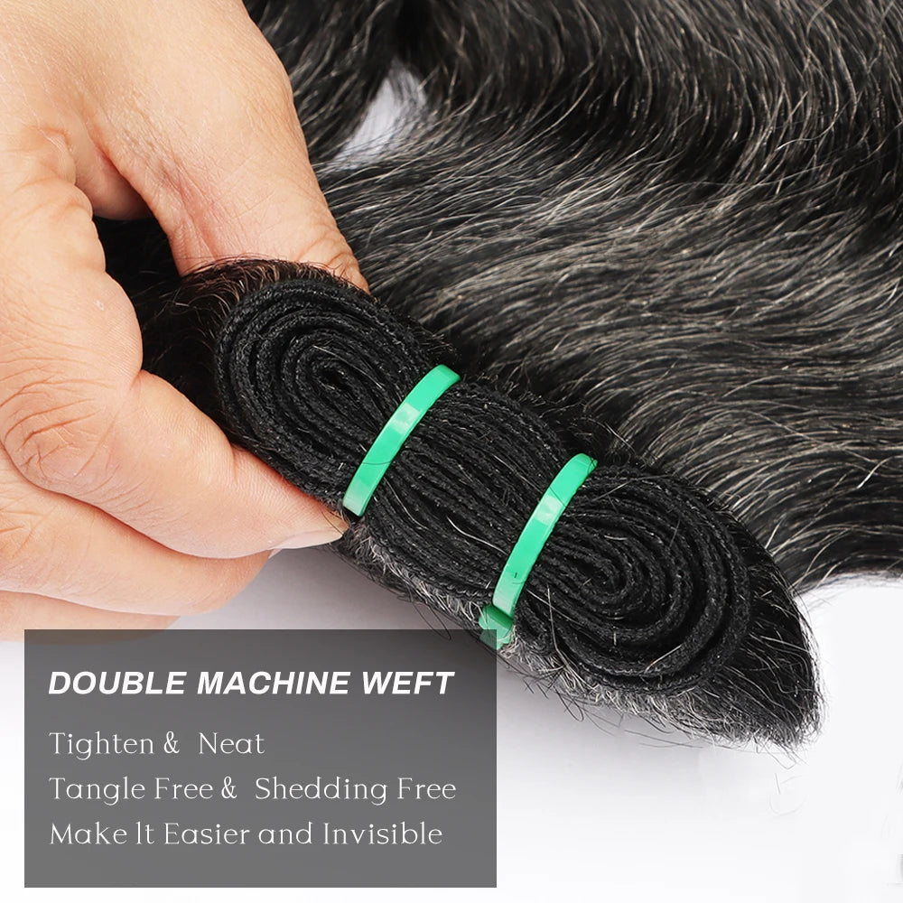 Salt and Pepper Human Hair Bundles Body Wave Natural Gray-White Human Hair Bundles 100g/Pc P1B/Grey Highlight Human Hair Bundles