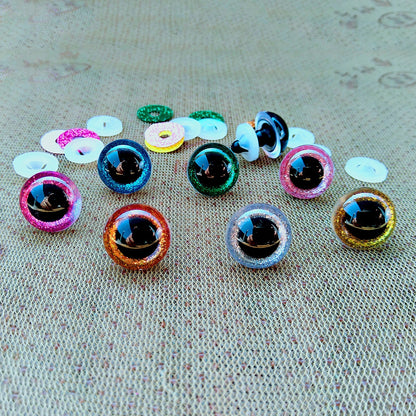 20pcs 3D Plastic Glitter Safety Eyes For Crochet Toys Amigurumi Diy Mix Bulk Mixed Sizes Toy Doll Making 10/12/14/16/18/20/22mm