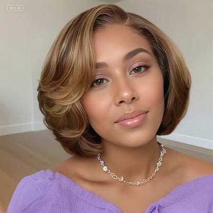  Human Hair Ombre Brown Pixie Cut Bob Wig 13x4 Lace Front Straight Short Wigs for Women  Party & Casual Attire Everyday Wig