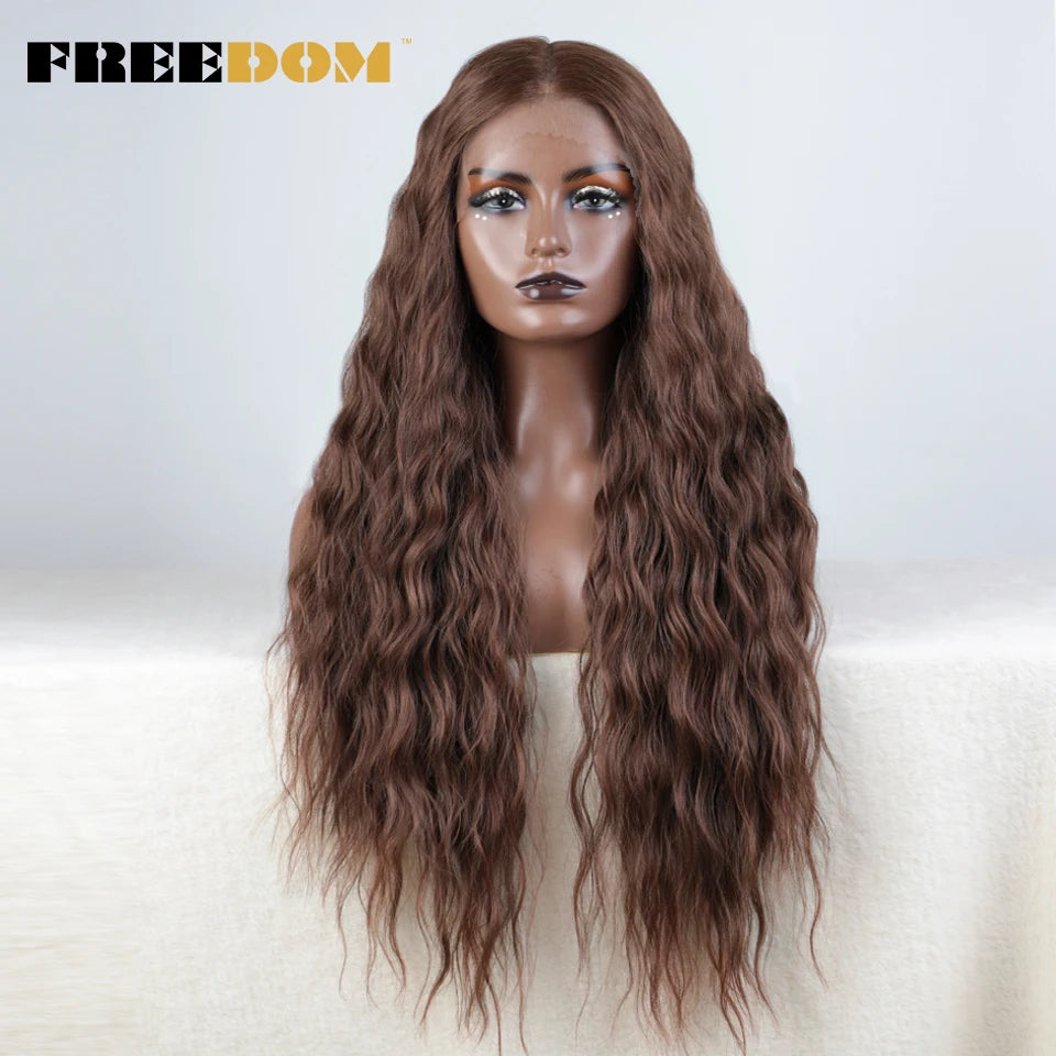 FREEDOM Synthetic Lace Front Wigs For Women Easy Wear Long Curly Wavy Ombre Blonde Ginger Lace Wigs Heat Resistant Cosplay Wigs