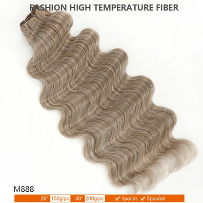 30Inches Ombre Blond T1B/27# 200g Body Wave Brown M816 Piano 27/613 Sliver White 60# Synthetic Hair Weave Bundles Heat Resistant