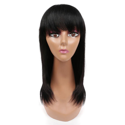 Straight Human Hair Wigs With Bangs Remy Brazilian Cute Bob Cut Human Hair Wig 100% Natural Bob Bangs Wig