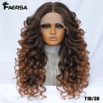 Black Brown Curly Wig Synthetic Lace Front Wigs For Women Blonde Orange Female Lace Wig 13X4X1 Cosplay Hair Daily Use