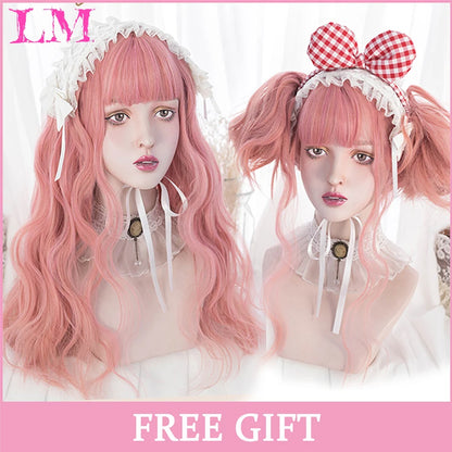 LM Synthetic Long Straight Lolita Wig with Bangs Wig Girl Cute Ombre Pink Blonde Black Cosplay Party Halloween Harajuku Wig