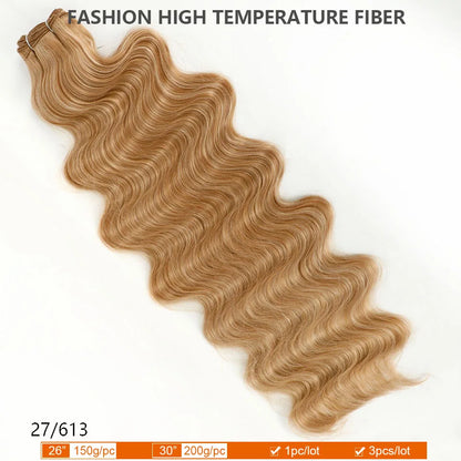 30Inches Ombre Blond T1B/27# 200g Body Wave Brown M816 Piano 27/613 Sliver White 60# Synthetic Hair Weave Bundles Heat Resistant
