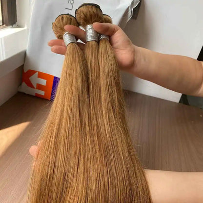 #27 Straight Human Hair Bundles 3 Bundles 8-30 Inch 100g/Bundle Brazilian Virgin Honey Blonde Hair Extensions Weave Gold Hair