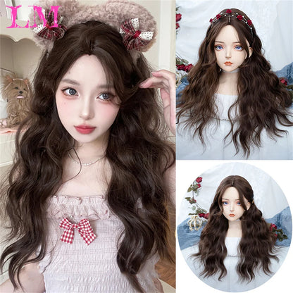LM Synthetic Long Straight Lolita Wig with Bangs Wig Girl Cute Ombre Pink Blonde Black Cosplay Party Halloween Harajuku Wig