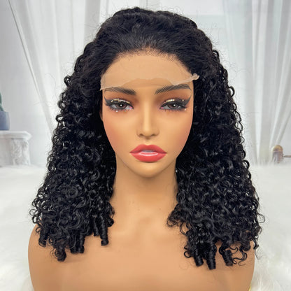 300% Density Burmese Curly Human Hair Wig 5x5 Transparent Lace Closure Glueless Pixie Curly Remy Human Hair Wig for Black Women