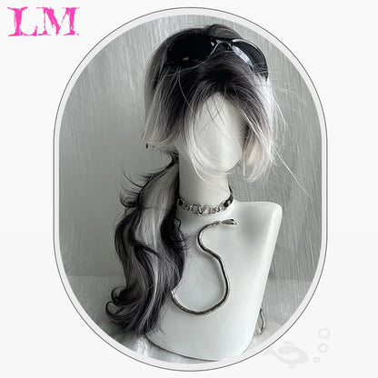 LM Synthetic Long Straight Lolita Wig with Bangs Wig Girl Cute Ombre Pink Blonde Black Cosplay Party Halloween Harajuku Wig