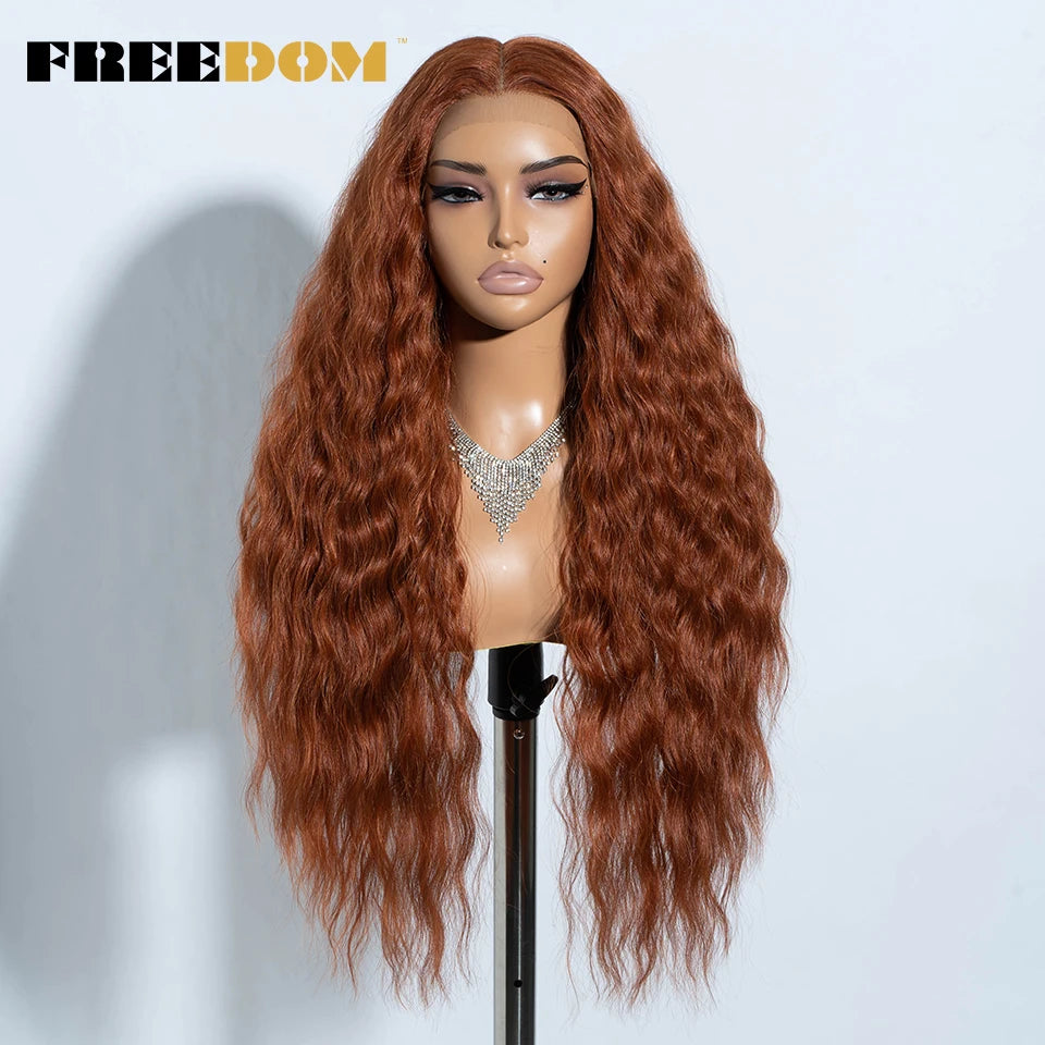FREEDOM Synthetic Lace Front Wigs For Women Easy Wear Long Curly Wavy Ombre Blonde Ginger Lace Wigs Heat Resistant Cosplay Wigs