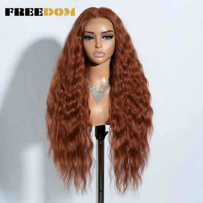 FREEDOM Synthetic Lace Front Wigs For Women Easy Wear Long Curly Wavy Ombre Blonde Ginger Lace Wigs Heat Resistant Cosplay Wigs
