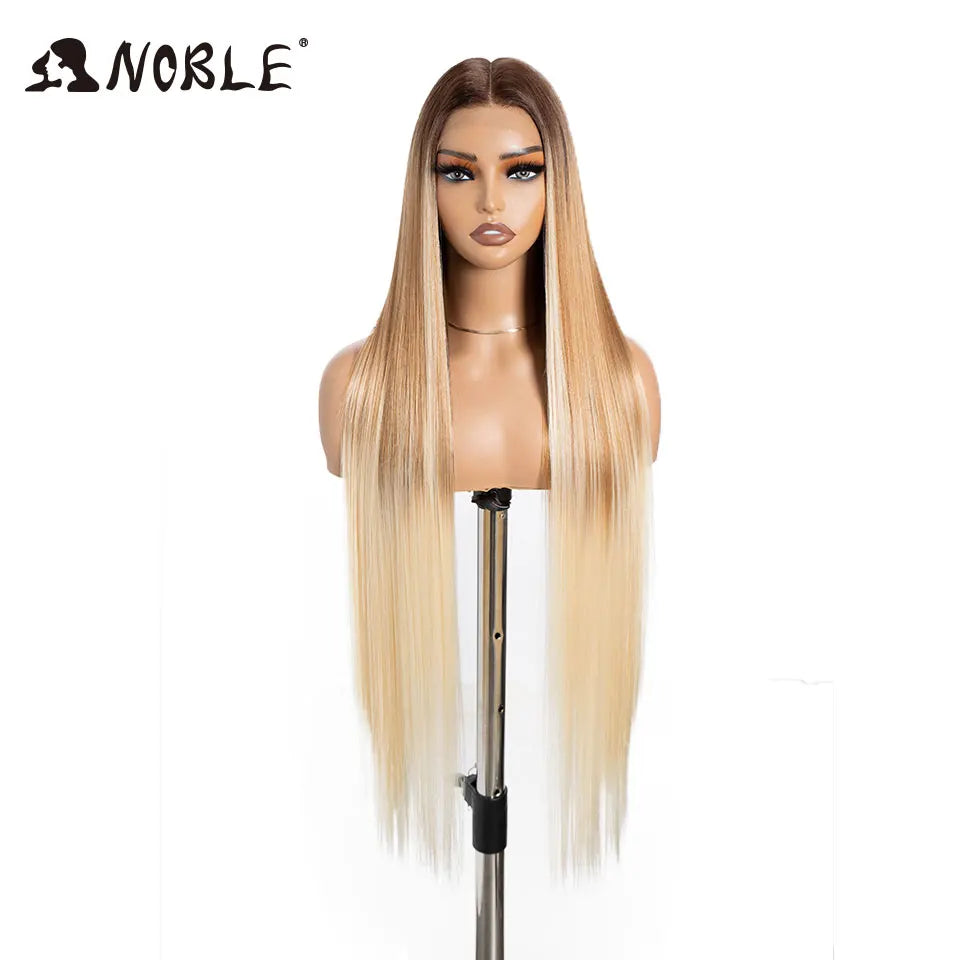 Noble Cosplay Wigs For Black Women Straight Synthetic Lace WIg 38 Inch Ombre Blonde Lace Wig Cosplay Blonde Synthetic Lace Wig