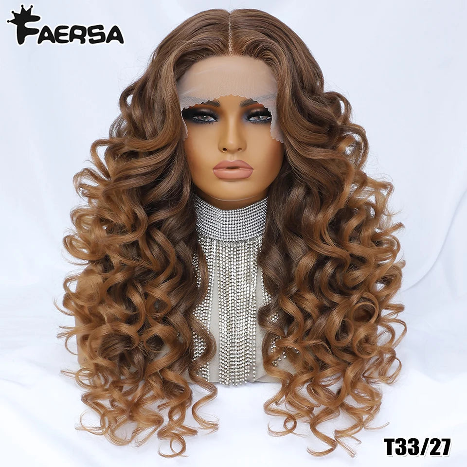 Black Brown Curly Wig Synthetic Lace Front Wigs For Women Blonde Orange Female Lace Wig 13X4X1 Cosplay Hair Daily Use
