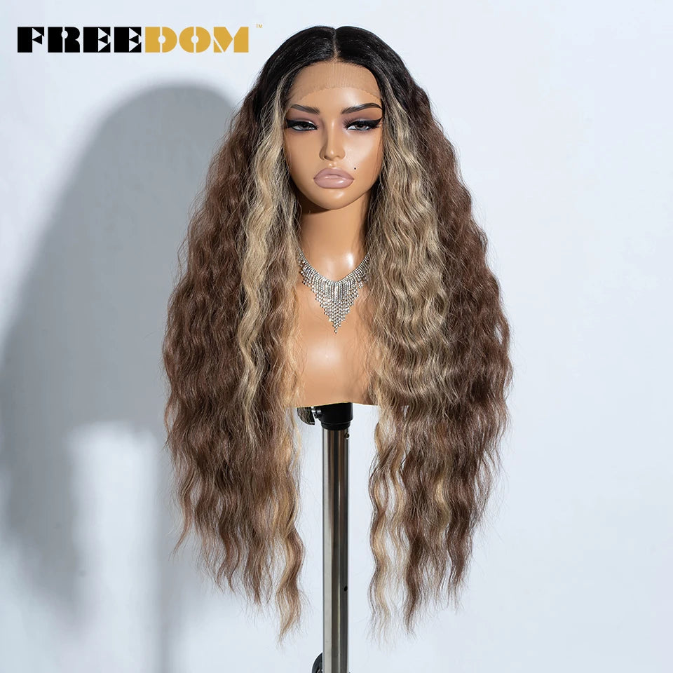 FREEDOM Synthetic Lace Front Wigs For Women Easy Wear Long Curly Wavy Ombre Blonde Ginger Lace Wigs Heat Resistant Cosplay Wigs