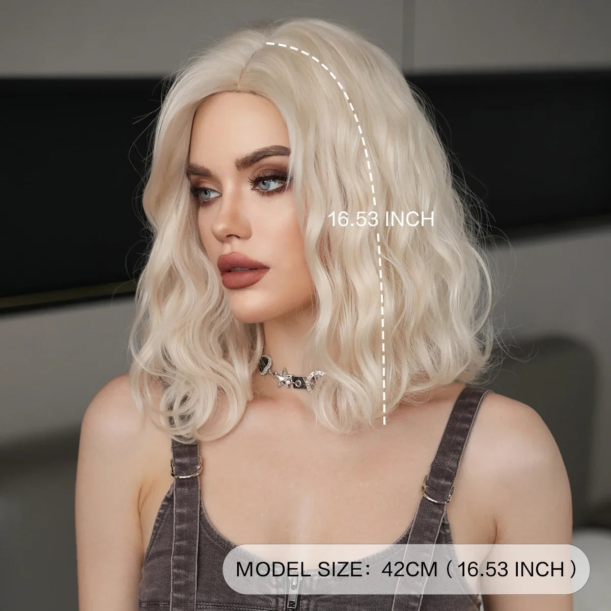 NAMM High Density Synthetic Middle Part Blonde White Wig For Women Daily Short Wavy Bob Wigs With Curtain Bangs Glueless Wig