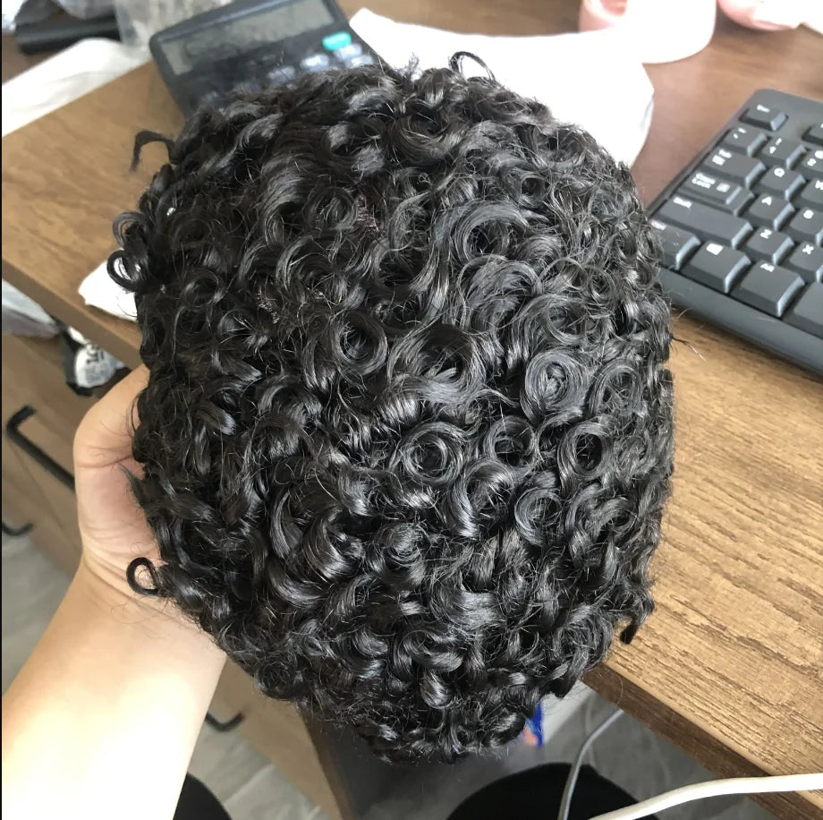 Men Wig Natural Human Hair Toupee 18mm Curly Breathable Mono Male Wig System Prosthesis Male Natural Hairline Black Blond Wig
