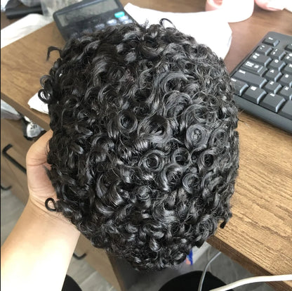 Men Wig Natural Human Hair Toupee 18mm Curly Breathable Mono Male Wig System Prosthesis Male Natural Hairline Black Blond Wig