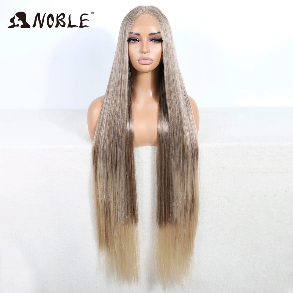 Noble Cosplay Wigs For Black Women Straight Synthetic Lace WIg 38 Inch Ombre Blonde Lace Wig Cosplay Blonde Synthetic Lace Wig