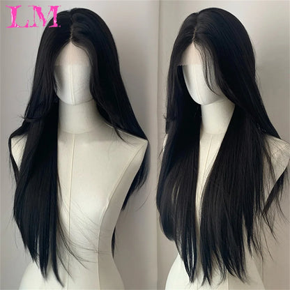 LM Synthetic Long Straight Lolita Wig with Bangs Wig Girl Cute Ombre Pink Blonde Black Cosplay Party Halloween Harajuku Wig
