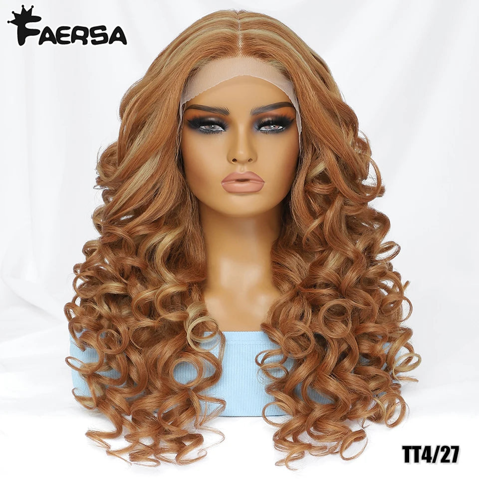 Black Brown Curly Wig Synthetic Lace Front Wigs For Women Blonde Orange Female Lace Wig 13X4X1 Cosplay Hair Daily Use