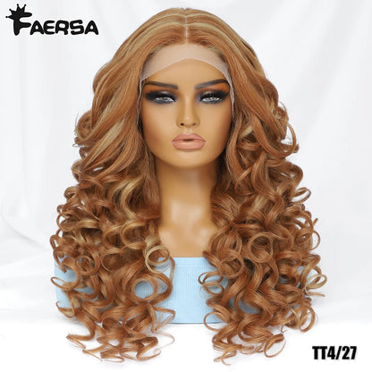 Black Brown Curly Wig Synthetic Lace Front Wigs For Women Blonde Orange Female Lace Wig 13X4X1 Cosplay Hair Daily Use