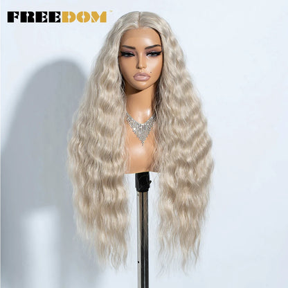 FREEDOM Synthetic Lace Front Wigs For Women Easy Wear Long Curly Wavy Ombre Blonde Ginger Lace Wigs Heat Resistant Cosplay Wigs