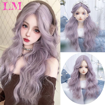 LM Synthetic Long Straight Lolita Wig with Bangs Wig Girl Cute Ombre Pink Blonde Black Cosplay Party Halloween Harajuku Wig