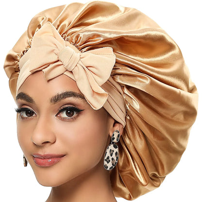 Women Satin Bonnet With Wide Stretch Ties Band Long Tail Bonnet Satin Cheveux Nuit Silk Sleeping Night Cap Bonnets