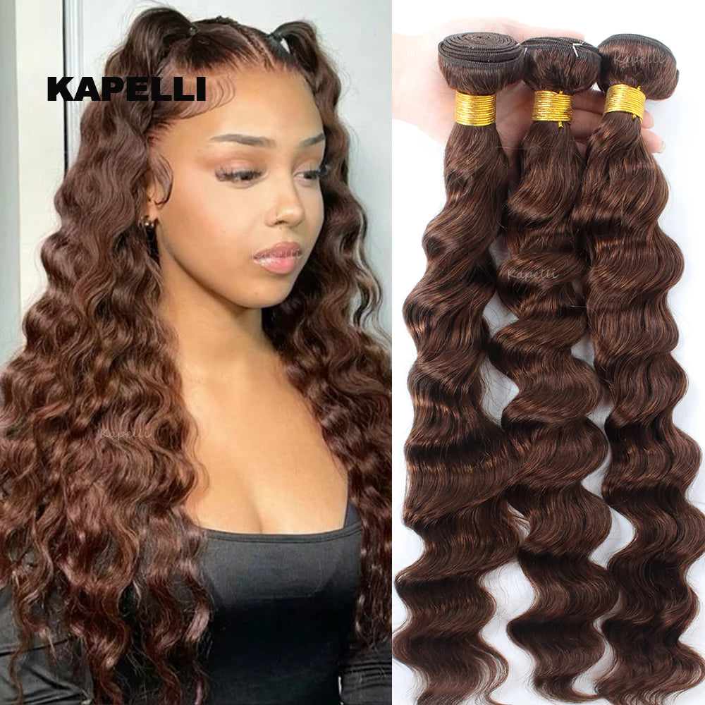 Brown Bundles Human Hair Loose Wave Human Hair 1/3/4 Bundles 100% Unprocessed Brazilian Virgin Hair Loose Deep Hair Extensions