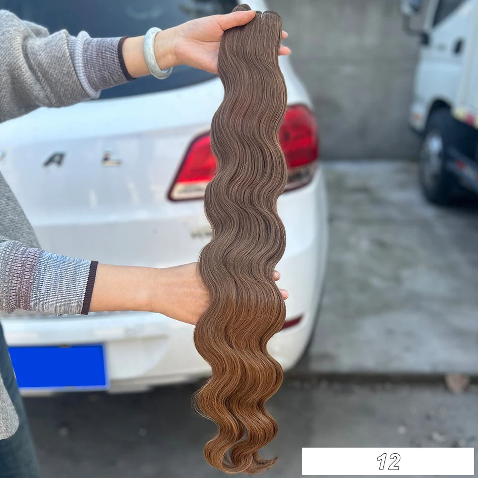 30Inches Ombre Blond T1B/27# 200g Body Wave Brown M816 Piano 27/613 Sliver White 60# Synthetic Hair Weave Bundles Heat Resistant