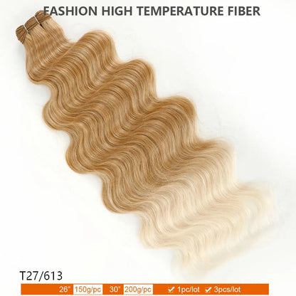 30Inches Ombre Blond T1B/27# 200g Body Wave Brown M816 Piano 27/613 Sliver White 60# Synthetic Hair Weave Bundles Heat Resistant