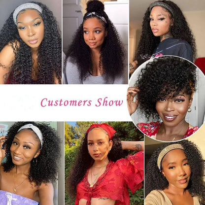 Kinky Curly Headband Human Hair Wig No Glue Brazilian Human Hair Wig Deep Curly Headband Wig for Women Human Hair Wig