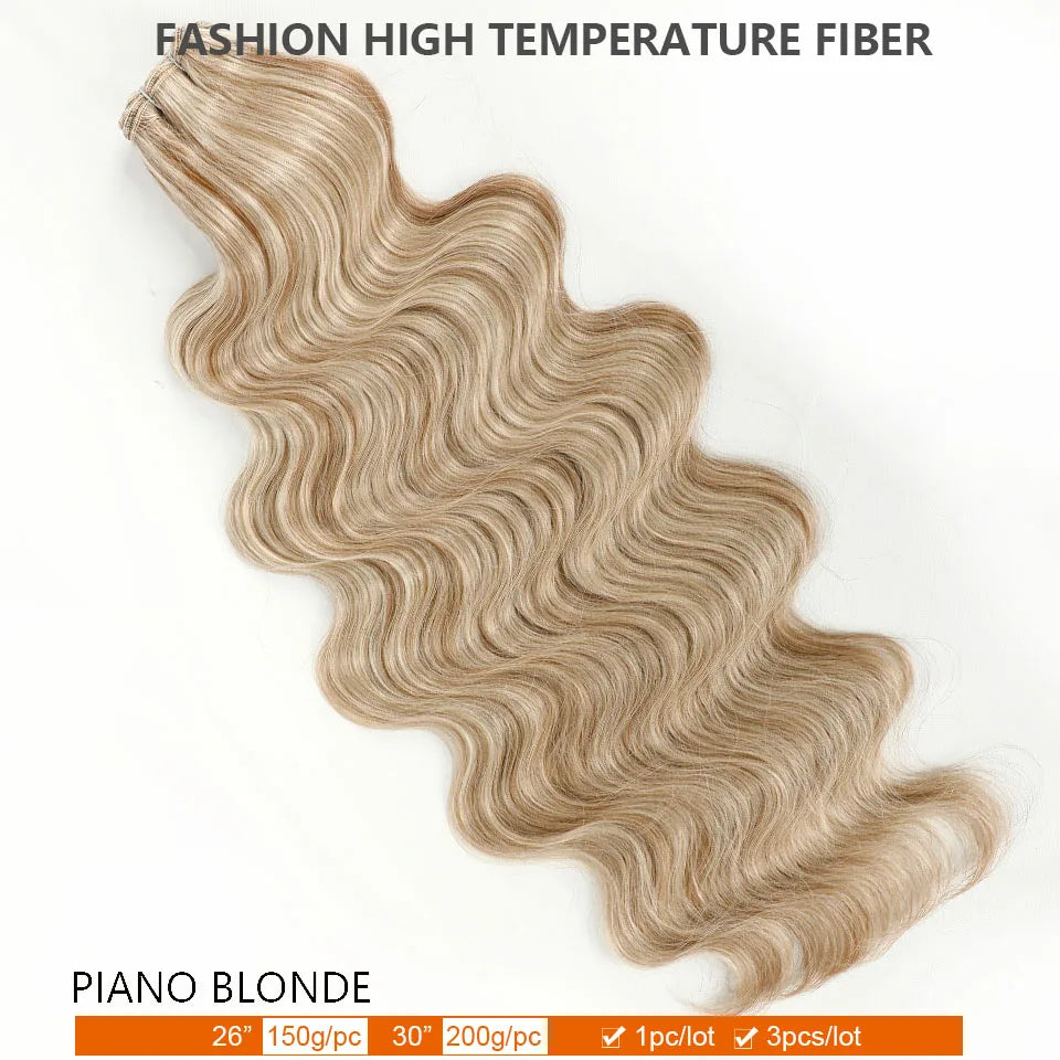 30Inches Ombre Blond T1B/27# 200g Body Wave Brown M816 Piano 27/613 Sliver White 60# Synthetic Hair Weave Bundles Heat Resistant
