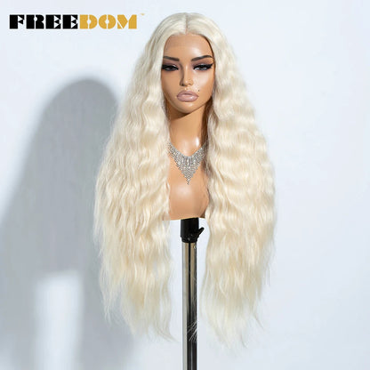 FREEDOM Synthetic Lace Front Wig Long Deep Wavy Ombre Blonde Ginger Lace Wigs For Black Women Heat Resistant Cosplay Wigs