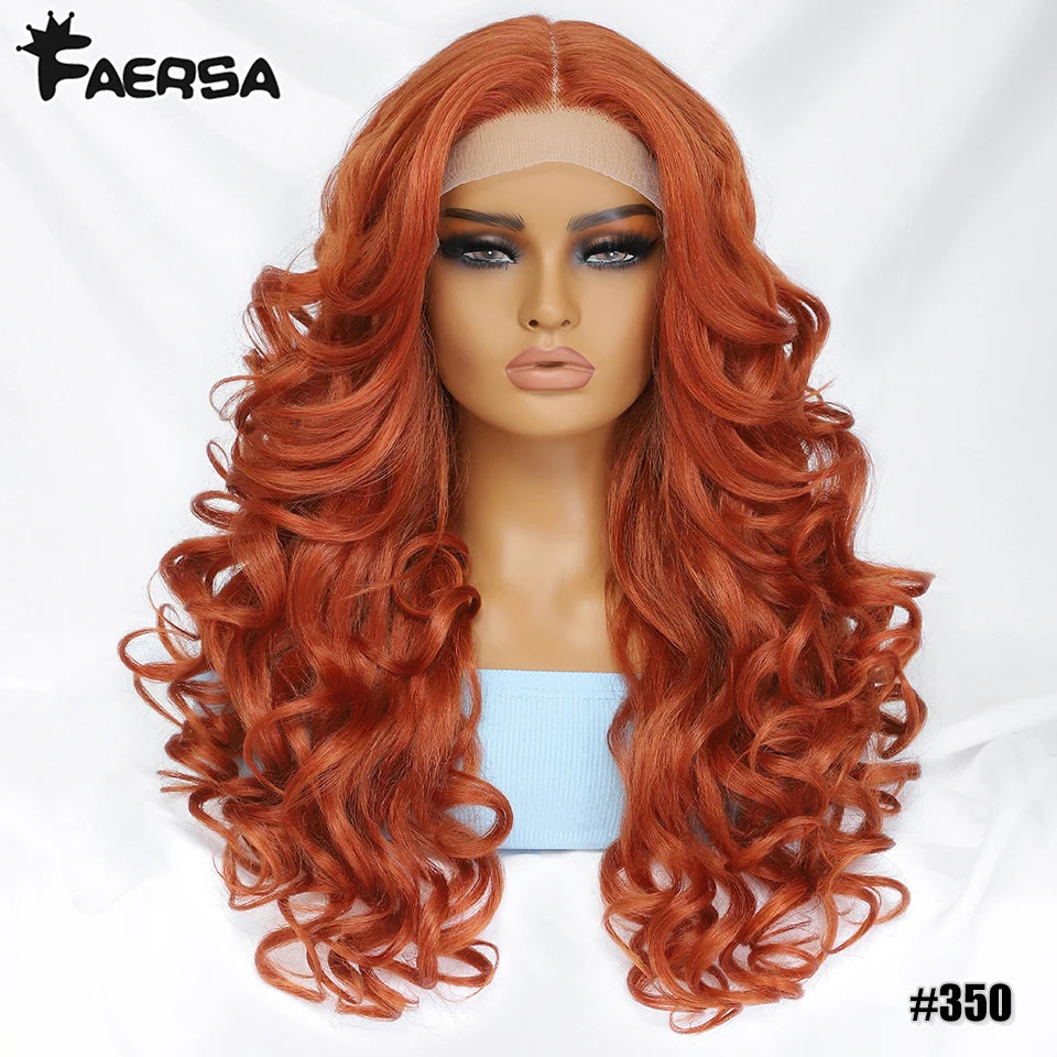Black Brown Curly Wig Synthetic Lace Front Wigs For Women Blonde Orange Female Lace Wig 13X4X1 Cosplay Hair Daily Use