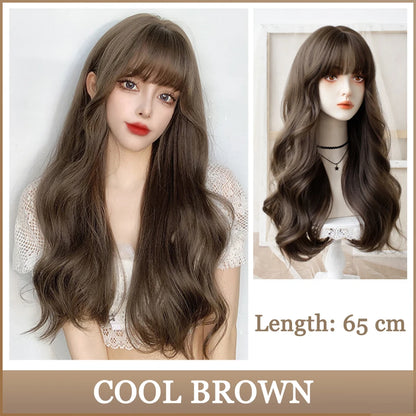 LM Synthetic Long Straight Lolita Wig with Bangs Wig Girl Cute Ombre Pink Blonde Black Cosplay Party Halloween Harajuku Wig