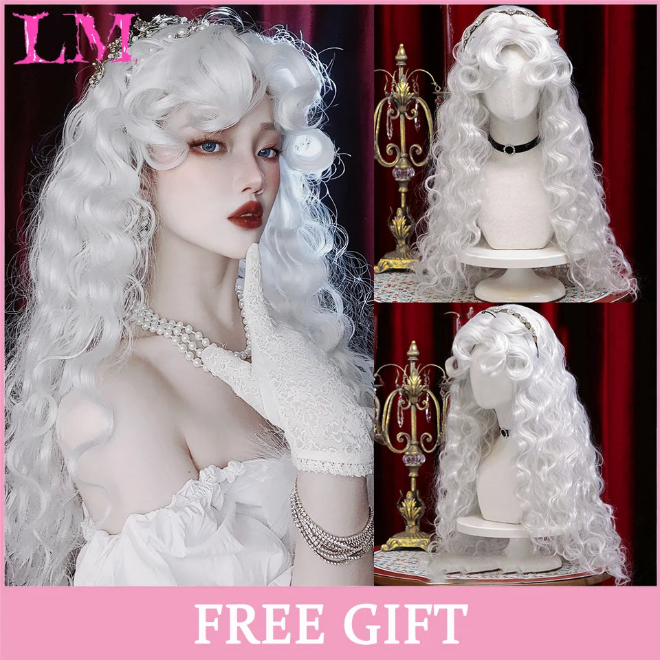 LM Synthetic Long Straight Lolita Wig with Bangs Wig Girl Cute Ombre Pink Blonde Black Cosplay Party Halloween Harajuku Wig