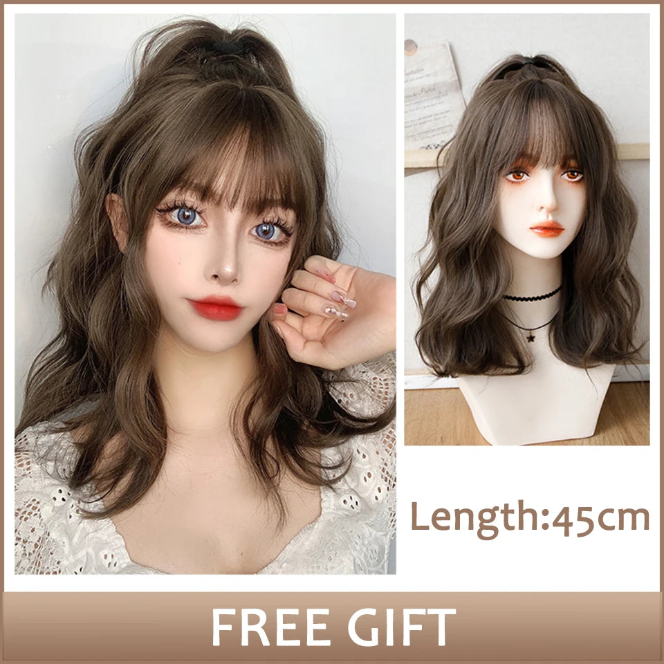 LM Synthetic Long Straight Lolita Wig with Bangs Wig Girl Cute Ombre Pink Blonde Black Cosplay Party Halloween Harajuku Wig