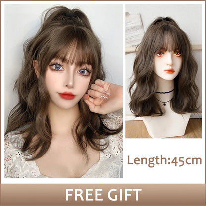 LM Synthetic Long Straight Lolita Wig with Bangs Wig Girl Cute Ombre Pink Blonde Black Cosplay Party Halloween Harajuku Wig