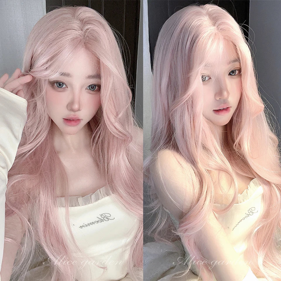 Long Wavy Wave Ombre Black Brown Purple Cosplay Wigs Heat Resistant Synthetic Wigs Middle Part Natural Lolita Wigs For Women