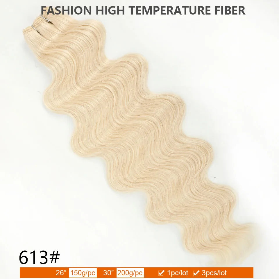 30Inches Ombre Blond T1B/27# 200g Body Wave Brown M816 Piano 27/613 Sliver White 60# Synthetic Hair Weave Bundles Heat Resistant