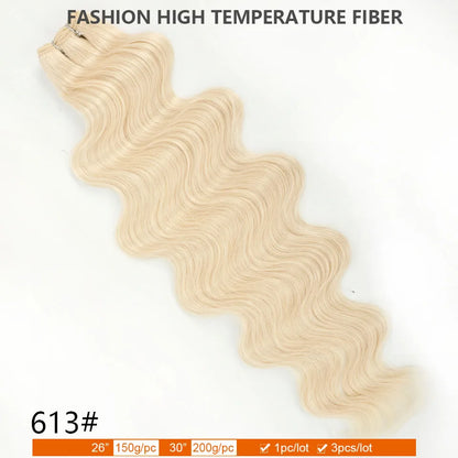30Inches Ombre Blond T1B/27# 200g Body Wave Brown M816 Piano 27/613 Sliver White 60# Synthetic Hair Weave Bundles Heat Resistant