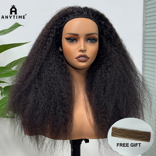 Half Wig Kinky Straight Human Hair Wig Machine Made Wig Human Hair Kinky Straight Human Hair Wig for Black Women