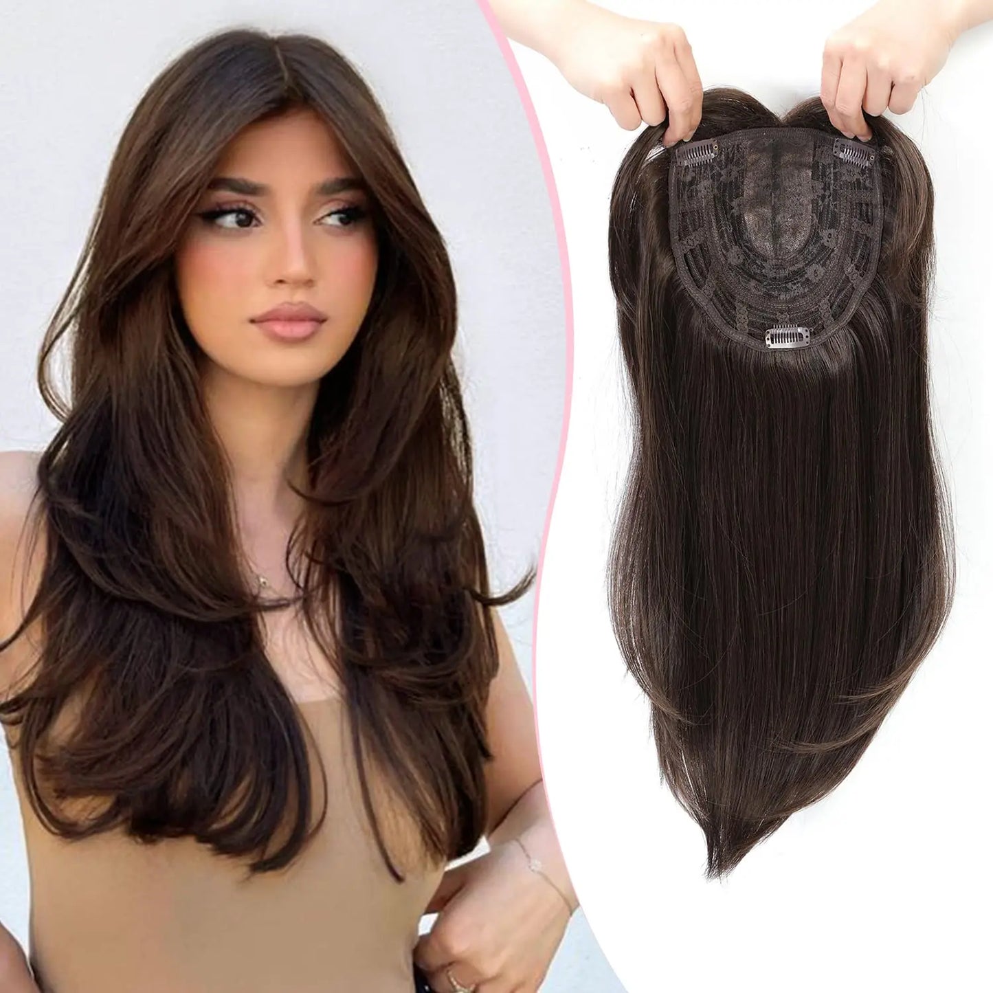 FORLISEE Hair Toppers for Women 13'' Striaght Topper Hair with Bangs for Thinning Hair Synthetic Hairpieces Bangs Hair Extension