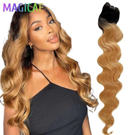30Inches Ombre Blond T1B/27# 200g Body Wave Brown M816 Piano 27/613 Sliver White 60# Synthetic Hair Weave Bundles Heat Resistant