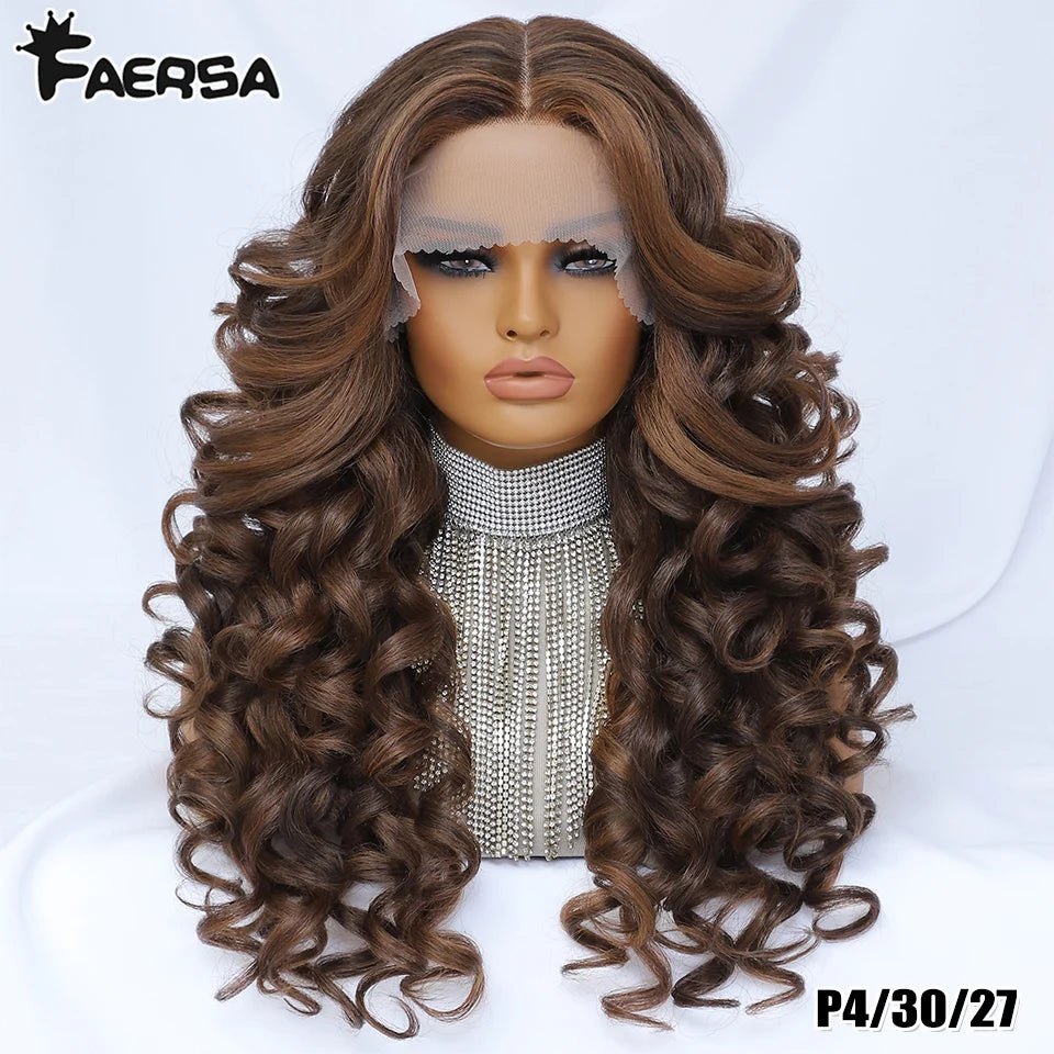 Black Brown Curly Wig Synthetic Lace Front Wigs For Women Blonde Orange Female Lace Wig 13X4X1 Cosplay Hair Daily Use