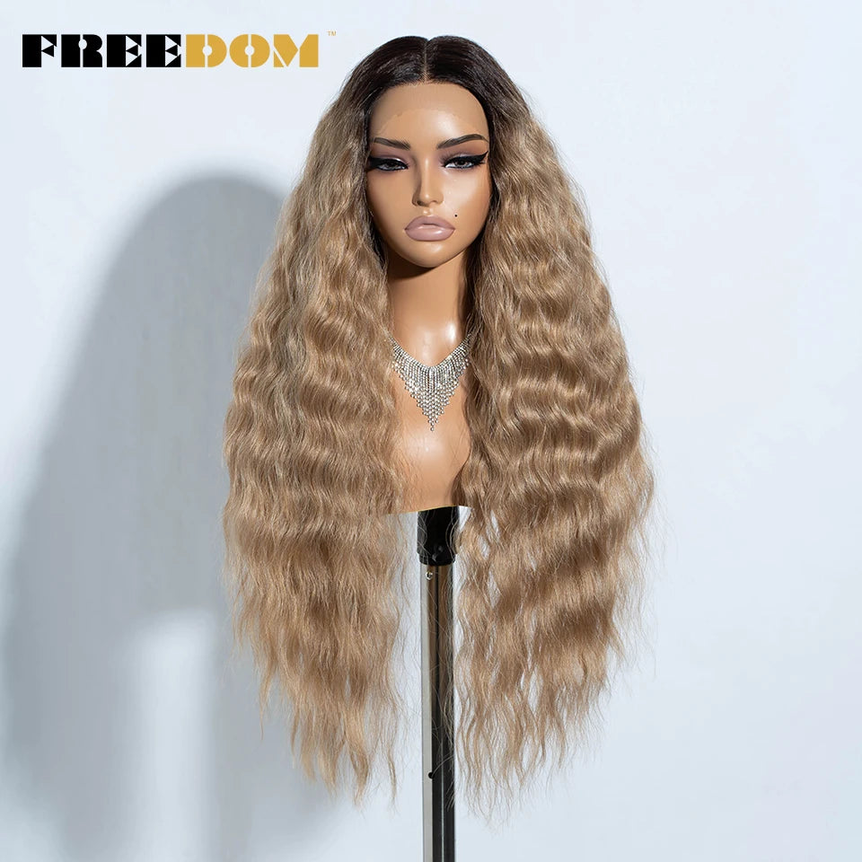 FREEDOM Synthetic Lace Front Wigs For Women Easy Wear Long Curly Wavy Ombre Blonde Ginger Lace Wigs Heat Resistant Cosplay Wigs
