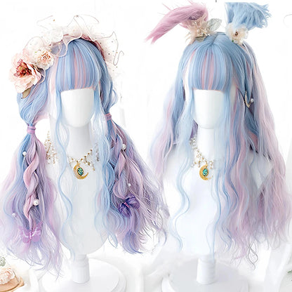 Long Wavy Wave Ombre Black Brown Purple Cosplay Wigs Heat Resistant Synthetic Wigs Middle Part Natural Lolita Wigs For Women