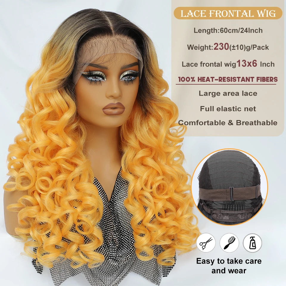 Latisha Synthetic HD Lace Front Wigs Curly Pre Plucked Lace Frontal Wig with Bangs for Women Highlight 13X6 13X5X1 with Babyhair